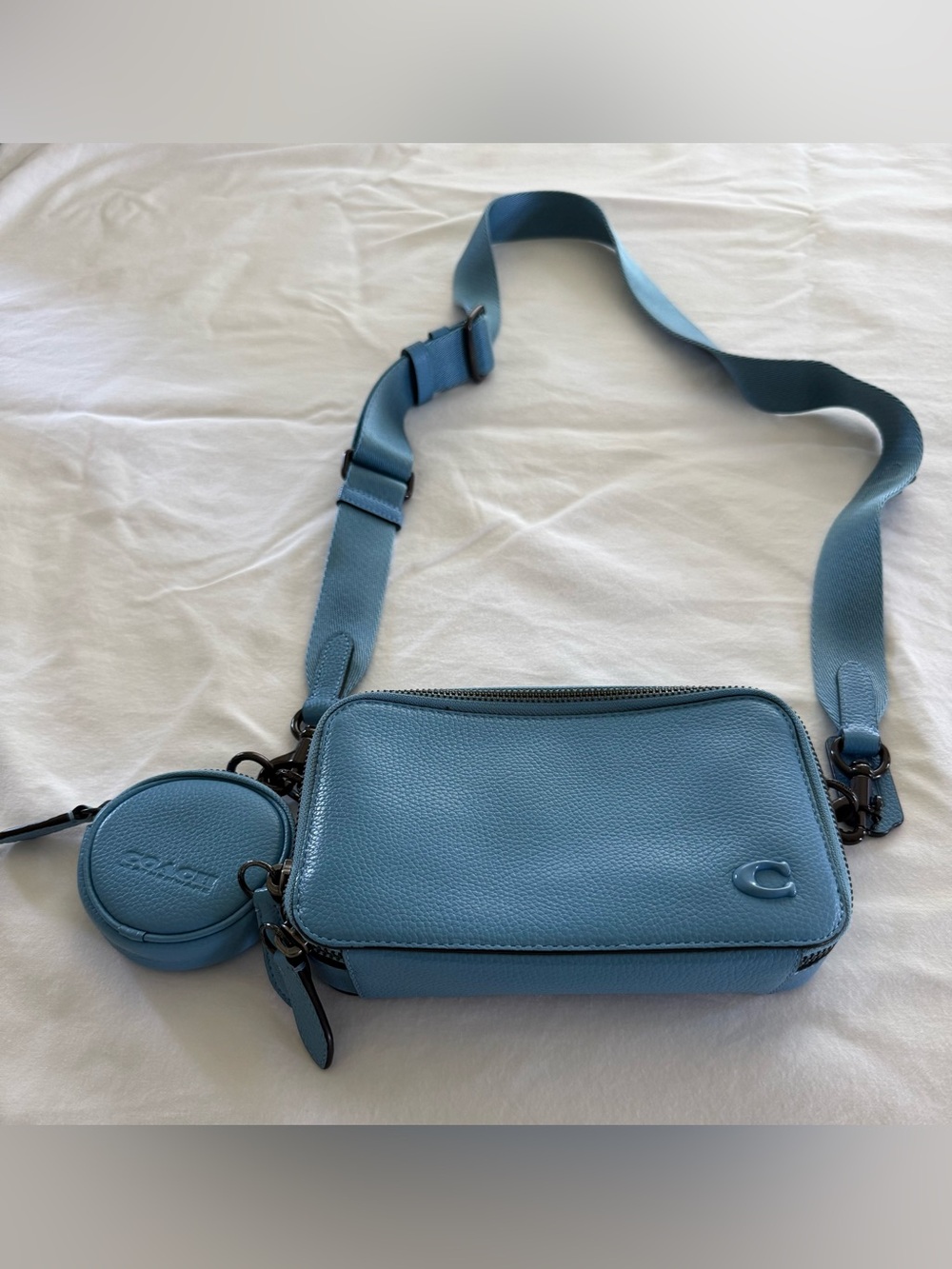 Coach Blue Leather Crossbody Bag with Coin Pouch